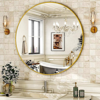 HARRITPURE Round Mirror 20 Gold Wall Mounted Circle Mirrors | Vanity Mirror with Aluminum Alloy Frame, Modern Decoration for Bathroom, Living Room, Vanity, Bedroom, Entryway