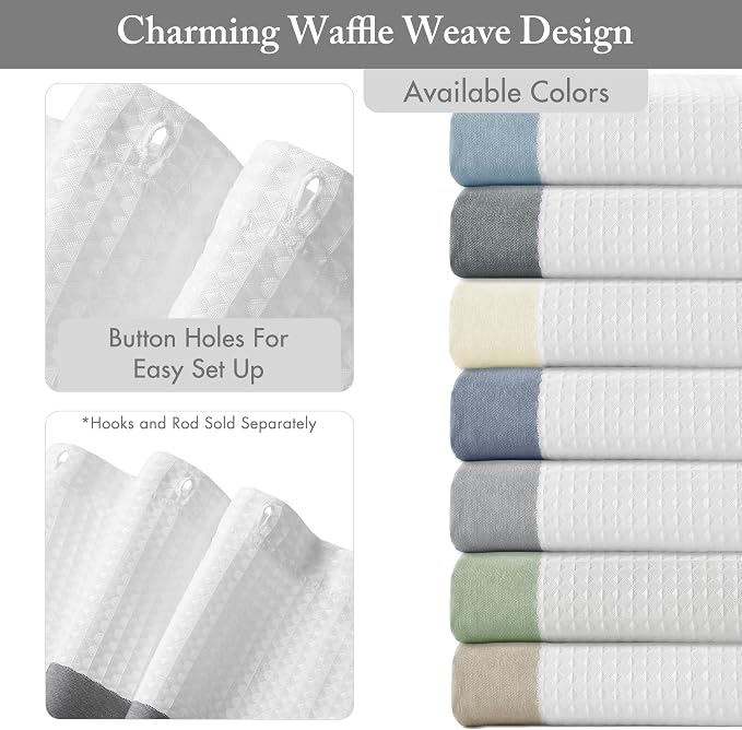 Madison Park Spa Waffle Extra Wide Shower Curtain, 108 x 72, Charcoal | Striped, Pieced Fabric Design, 3M Scotchgard Moisture Management, Hotel Quality, Modern, for Bathroom, OEKO-TEX Certified
