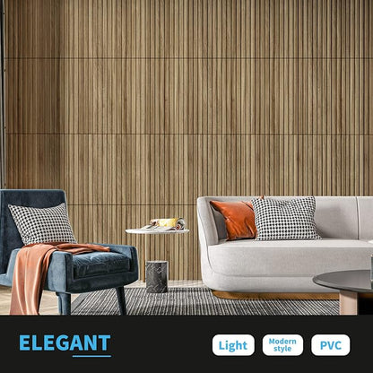 Art3d 3D Fluted Textured Slat Wall Panels, 19.7 x 19.7 in, 12-Pack, Walnut | PVC, Waterproof, Scratch Proof, Wipeable, Break-Proof, Ideal for Home, Office and Commercial Spaces