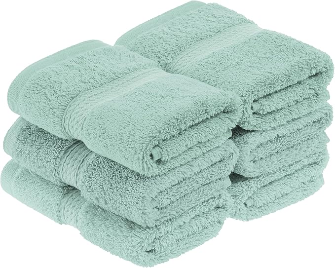 Superior Egyptian Cotton Plush & Absorbent, Face Towel Set of 6, Sea Foam | Quick Dry, Soft Luxury Towel Set, Bath Essentials for Bathroom, Guest Bath, Spa, 2 Piece Face, Madeline Towels