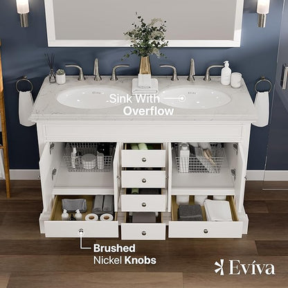 Eviva Elite Stamford 48 in. White Double Sink Bath Vanity with Carrara Quartz Top