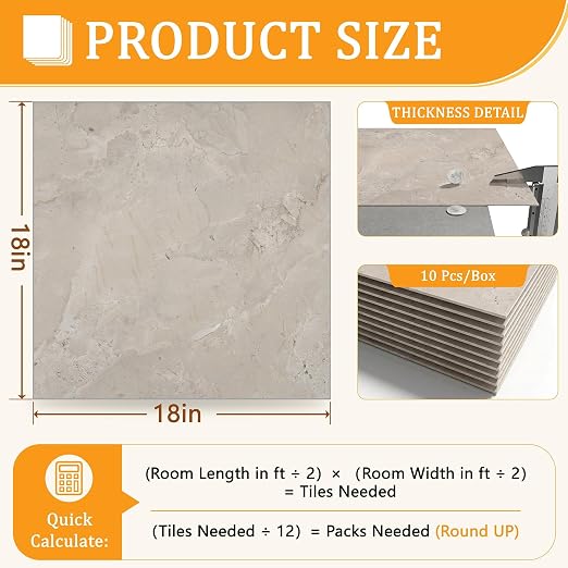 DEXDE Peel and Stick Floor Tile 18x18 Marble Vinyl Flooring Waterproof 20PC | Floor Tiles Peel and Stick Waterproof, Self Adhesive Floor Tiles, Sticky Floor Tiles Bathroom Floor Tiles 1.5FTx1.5FT Beige