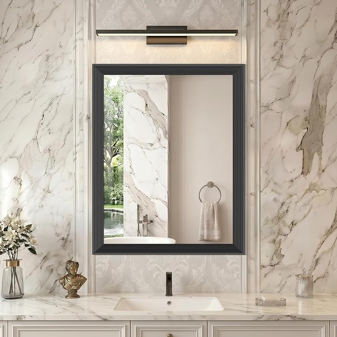 DESBING 24"x30" Black Bathroom Mirrors for Over Sink | 3MM Tempered Glass, Metal Frame, Rectangle Vanity Wall Mirror for Bathroom, Living Room, Bedroom, Horizontally or Vertically