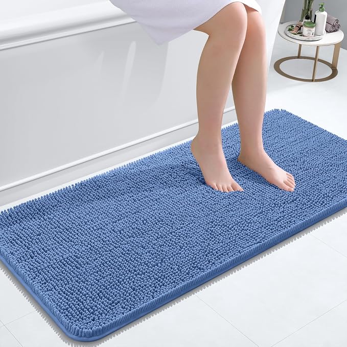 OLANLY Bathroom Runner Rugs 47x20, Extra Soft Absorbent Chenille Bath Rugs | Cornflower Blue, Quick-Drying Rubber Backing, Machine Washable Long Bath Mat for Bathroom Floor, Tub and Shower, Home Decor