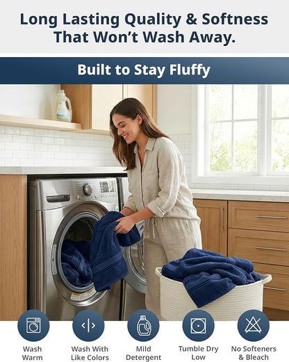 LANE LINEN Bath Towel Set Quick Dry 100% Cotton 18 Piece Soft - Navy | Cotton Bath Towels - Classic Terry Weave, Densely Woven, Coordinated Colors, Everyday Durability, OEKO-TEX Certified