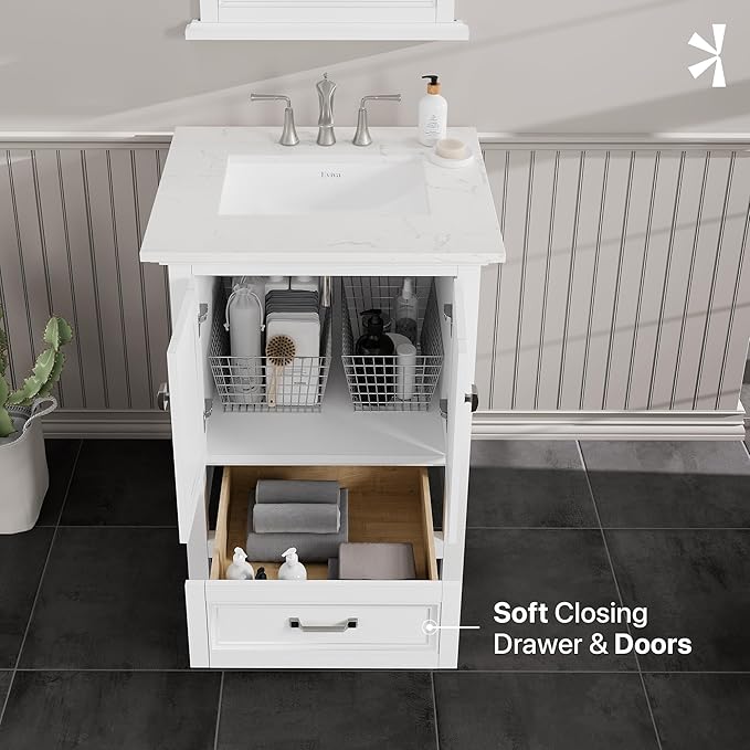 Eviva Britney 24 in. White Single Sink Bath Vanity with Carrara Quartz Top and Undermount Porcelain Sink