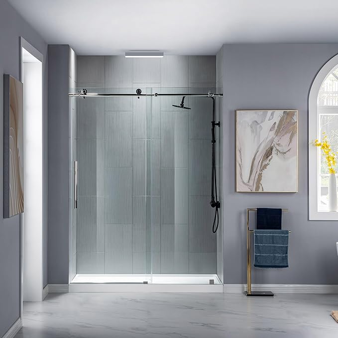 WOODBRIDGE Frameless Sliding Shower Door,44"-48" Width, 76" Height, 3/8" (10 mm) Clear Tempered Glass, Finish, Designed for Smooth Door Closing. Chrome