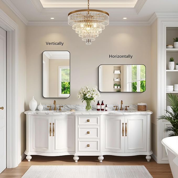 DESBING 18"x30" Bathroom Mirror for Over Sink, Black Framed Wall Mirror | High-Definition Shatterproof Vanity Mirror with Rounded Corner for Bedroom Living Room Entryway Horizontally or Vertically