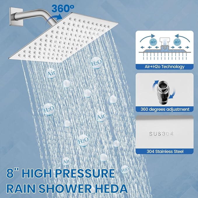 Airuida Shower Faucet Set,8 Inch Shower Valve Kit,Chrome Polish | Male Threads,Rough-in Valve Shower Trim Kit,Single Handle Control Shower Set