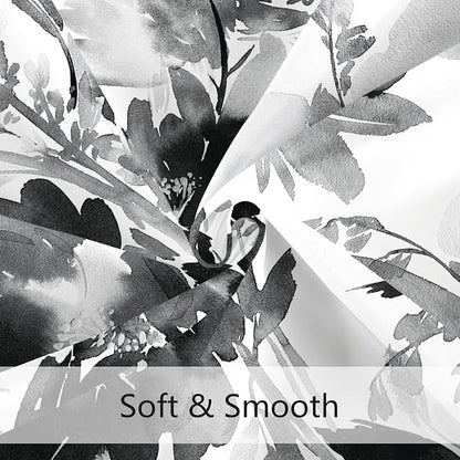 Extra Long Shower Curtain 72 x 84 Inch, Tall Black and White Floral Decor | Watercolor Floral Modern Abstract Flower Bathroom Fabric Shower Curtain Set with Hooks