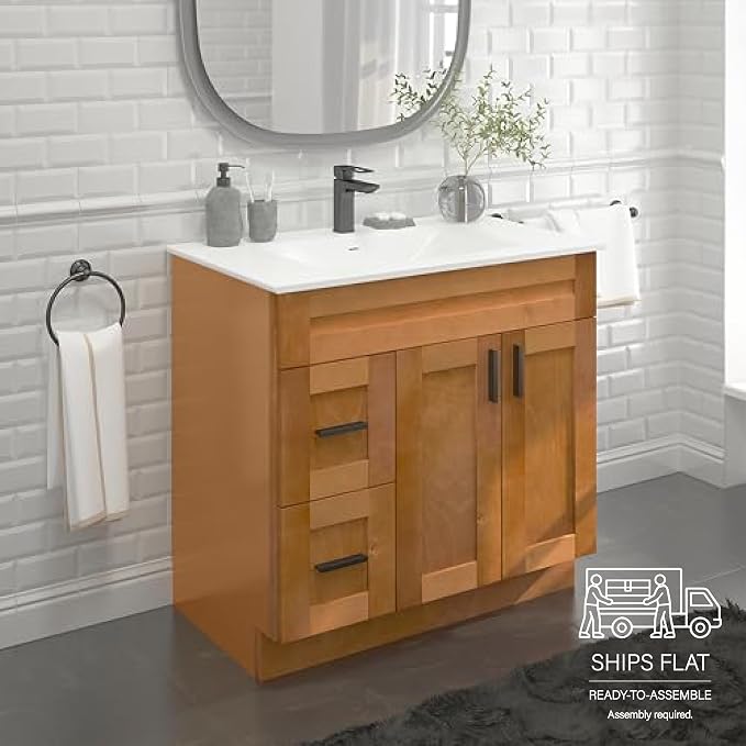 36" Shaker Bathroom Vanity Sink Base with Drawers (Ready-to-Assemble) (Maple Shaker Vanity Base)