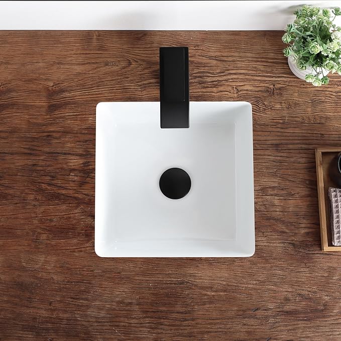 14 Inch Small Undermount Bathroom Sink White Square,Overflow Type | Ceramic Under Counter Bathroom Sink for Cabinet Porcelain Vanity Sinks(13.8"x13.8")
