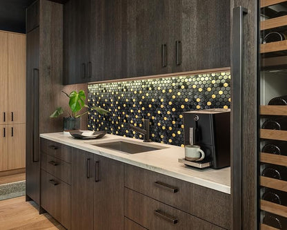 Black and Gold Backsplash Wall Tiles Hexagon Mosaic Shower Floor Tile Kitchen Bathroom Tile (Box of 5 Sheets)