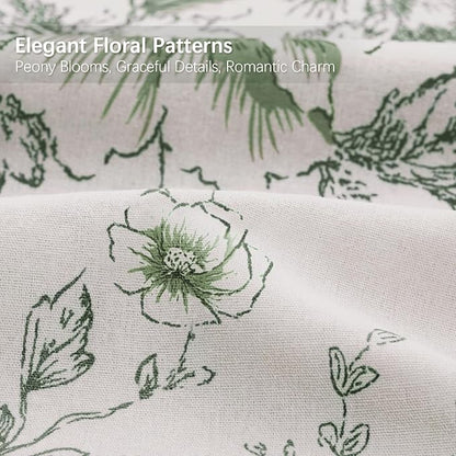 Farmhouse Floral Cotton Shower Curtain, Vintage Green Pattern Rustic Shower Curtains for Bathroom, 72x72