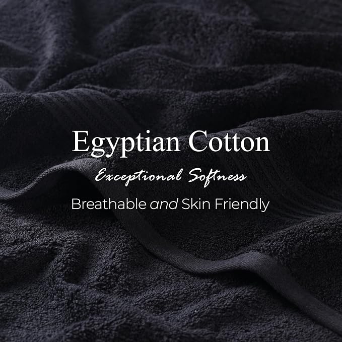 Superior Egyptian Cotton 12-Piece Towel Set, Assorted Towels for Home Bathroom, Guest Bath Decor Essentials, Includes 4 Bath, 4 Hand, 4 Face Towels/Washcloths, Quick Dry, Absorbent - Black