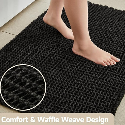 TYUU Black Waffle Bath Mat, Boho Bathroom Rugs Non Slip Washable, 48x24 | Super Absorbent Quick Dry Bath Rug, Non-Slip Backing, Soft Waffle Washable Farmhouse Bathroom Mats, Tub, Shower & Home Decor