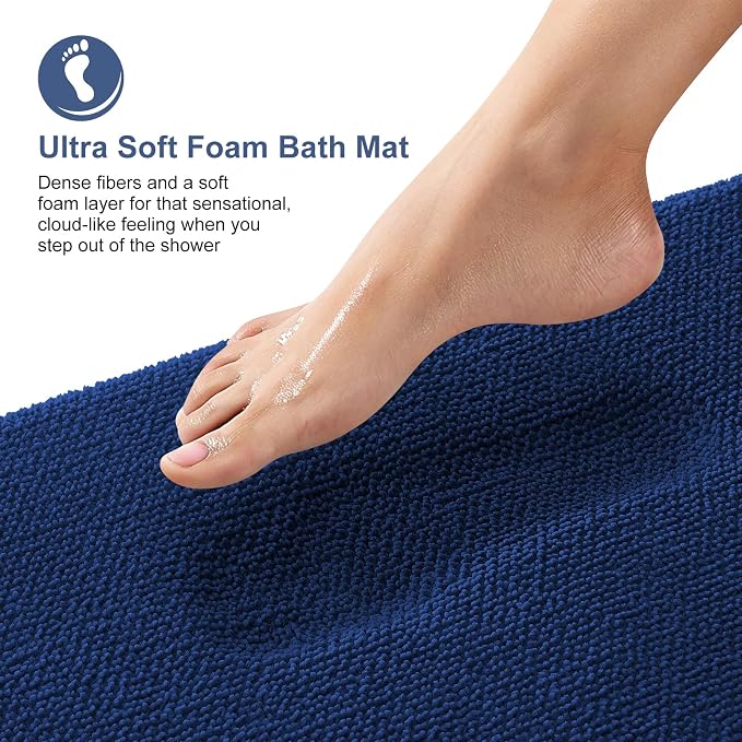 OLANLY Memory Foam Bathroom Runner Rug 50x30, Absorbent Long Bath Mat, Navy | Soft Quick Dry Bath Rugs, Non-Slip Carpet, Machine Washable Mat for Bathroom Floor, Tub and Shower, Home Decor Accessories