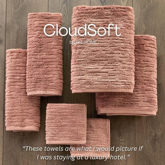 SKL Home CloudSoft Washcloth Set, 4-Piece, 100% Cotton Luxury, Clay | Premium spa-level quality. 520 GSM weight. Ultra plush & absorbent.