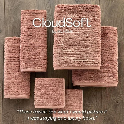 SKL Home CloudSoft Washcloth Set, 4-Piece, 100% Cotton Luxury, Clay | Premium spa-level quality. 520 GSM weight. Ultra plush & absorbent.