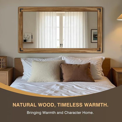 FICTOR Full Length Mirror, 30" x 55" Wooden Floor Mirror for Wall | Solid Wood Frame, Rustic Farmhouse Style, Shatterproof Glass, for Bedroom, Living Room, Entryway Decor, Leaning/Hanging