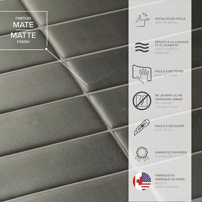 Smart Tiles Peel and Stick backsplash, Stacked Smoke Gray, 11.43"x9" | Pack of 5 (3.5 sq ft), Matte, Heat/Moisture Resistant, Low VOC, Kitchen/Bathroom, Renter Friendly, Made in Canada