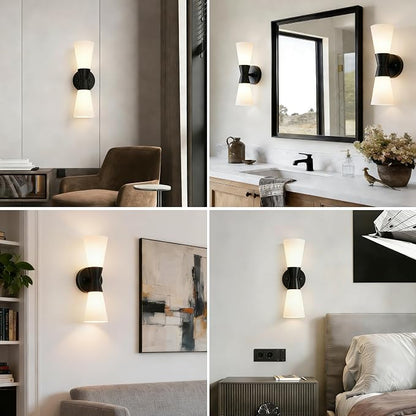 Bathroom Wall Sconce, Modern Indoor Vanity Light Fixtures 15",Up Down Lighting, Wall Mount Lamp for Living Room Bedroom Hallway Stairway Fireplace Mirror E26 Base 1PC White&Black