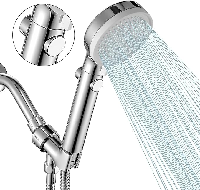 Shower Head with Handheld Shower Head with ON/Off Switch 3-Modes | High Pressure Shower Head with Hose, Chrome Finish, 60inches Hose