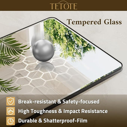 Black Framed Bathroom Mirror 72 x 36 Large Beveled Edge Tempered Glass, Rounded Corner Rectangle Bathroom Mirror for Modern Bathroom, Living Room, Bedroom, Entryway