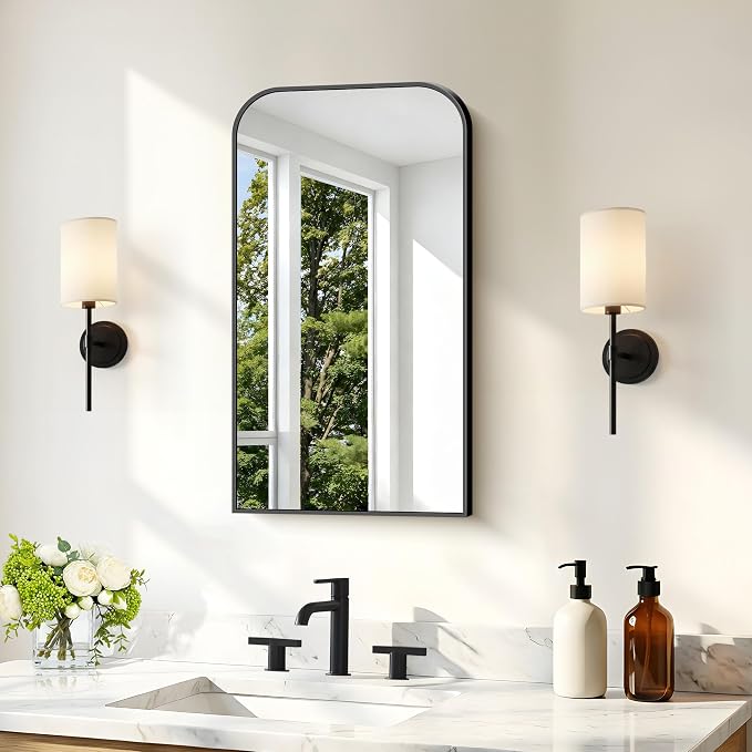 COFENY Bathroom Mirror, 18x30 inch Black Rectangle Wall Mounted Mirror with Thin Frame, Bathroom Vanity Mirrors for Over Sink, Entryway, Living Room, Bedroom