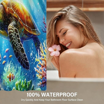 Blue Underwater Sea Turtle Shower Curtains for Bathroom,Ocean Theme and Fish Waterproof Polyester Shower Curtains,Funny Underwater Animals Theme Turtle Bathroom Decor,72x72 Inch