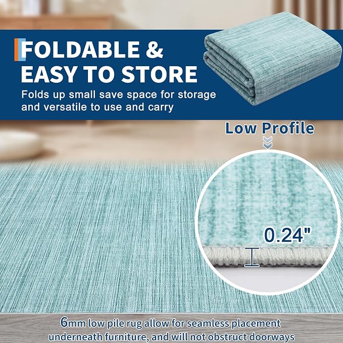 Garvee 9x12 Rug for Kids Room Machine Washable Area Rugs Large Solid Color Living Room Rug with Non Slip Backing, Stain Resistant Non Shedding Carpet Low Pile Soft Neutral Mats for Bedroom, Blue | Non Slip Backing Stain Resistant Non Shedding Low Pile ...