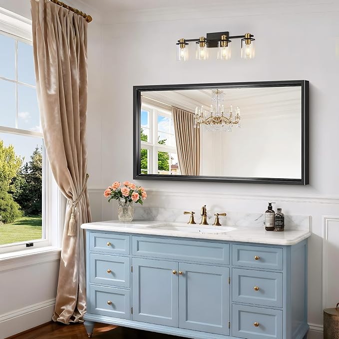 Bathroom Mirror, 42 x 24 Inch Brushed Black Rectangle Mirror, 0.6" Thickened Deep Frame Vanity Mirrors for Bathroom Sink, Shatterproof Tempered Glass, Antirust, Horizontally or Vertically