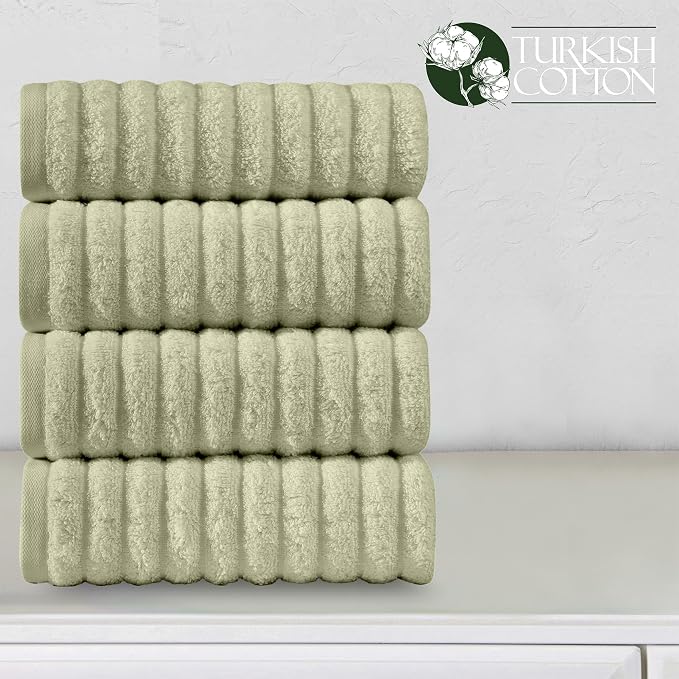 Elegant Comfort Luxury 100% Turkish Cotton Corduroy Ribbed 4 Pack Hand Towel Set 16 x 28 Inch - Absorbent, Super Soft, Quick Dry, Premium Towels for Bathroom, Gym, Spa and Hotel Use, Mint Green