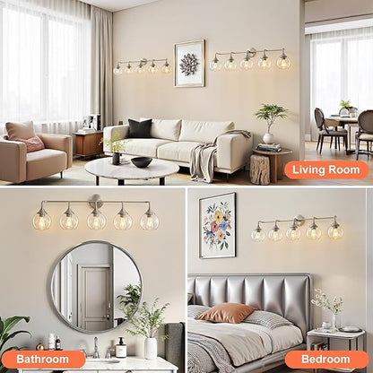 Bathroom Vanity Lights with Clear Glass Shade, E26 Base, Vanity Lighting Fixtures Over Mirror, 39 Inch Vanity Lights for Bathroom (Exclude E26 Bulb) (Brushed Nickel, 5-Lights)