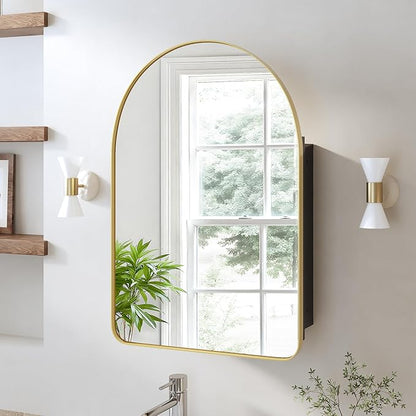 Casaphoria 24" H x 16" W Arched Wall Medicine Cabinets Mirrors, Bathroom Medicine Cabinet with Mirror, Metal Frame Wall Mirror Cabinet, Gold-G