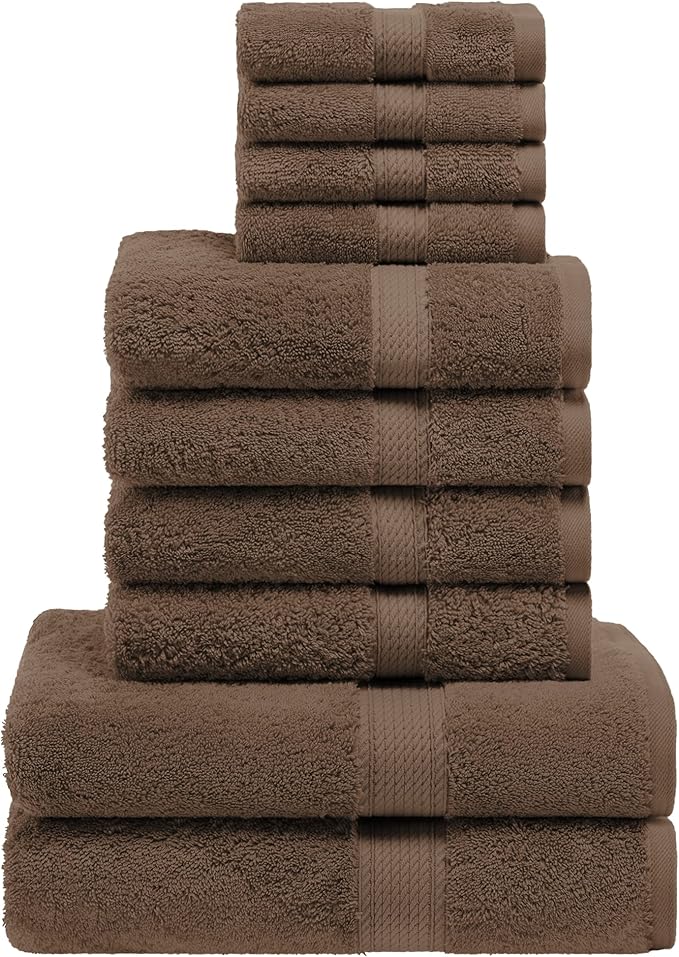 Superior Egyptian Cotton Ultra Plush & Absorbent, 10 Piece Set, Chocolate | Quick Dry, Soft Luxury Towel Set, Bath Essentials, Guest Bath, Spa, 2 Bath, 4 Hand, 4 Face Towels, Madeline Towels