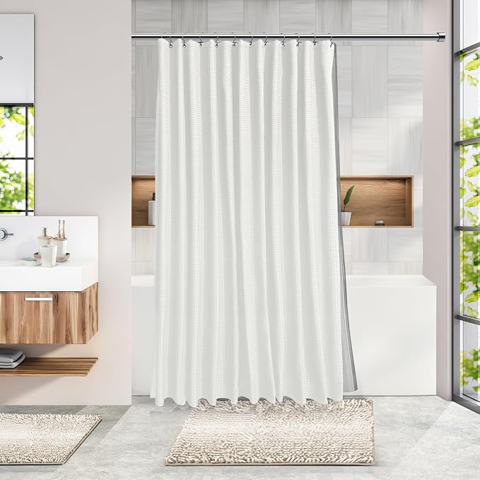 Clara Clark Bathroom Accessories Set - 27PC Bathroom Set with Adhesive Corner Shower Caddy Hanging, Bathroom Sets with Shower Curtain and Rugs, Ombre White Shower Curtain Set with Bathroom Trash Can | 27 Piece Ombre White Bathroom Sets with Shower Curt...