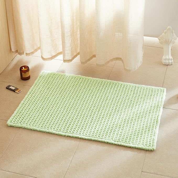 TYUU Waffle Bath Mat, Boho Bathroom Rugs Non Slip, 36x24 Pale Green | Super Absorbent Quick Dry Bath Rug, Non-Slip Backing, Soft Waffle Washable Farmhouse Bathroom Mats, Tub, Shower & Home Decor