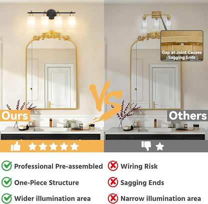 23 Inch 4-Light Bathroom Vanity Light, Modern Black and Gold Vanity Light | 23'' Bathroom Wall Sconce With White Frosted Glass Shades, Anti-Rust Vanity Light Fixture Over Mirror, E26(Bulb Not Include)