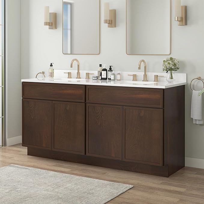 Vanity Art 72 Inch Bathroom Vanity Base Cabinet Double Sink Top (Without Sink), Soft Closing Door, Storage Unassembled Cabinet, Brown, 2ea 36 Inch Cabinet Combo