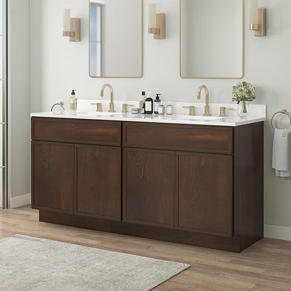 Vanity Art 72 Inch Bathroom Vanity Base Cabinet Double Sink Top (Without Sink), Soft Closing Door, Storage Unassembled Cabinet, Brown, 2ea 36 Inch Cabinet Combo