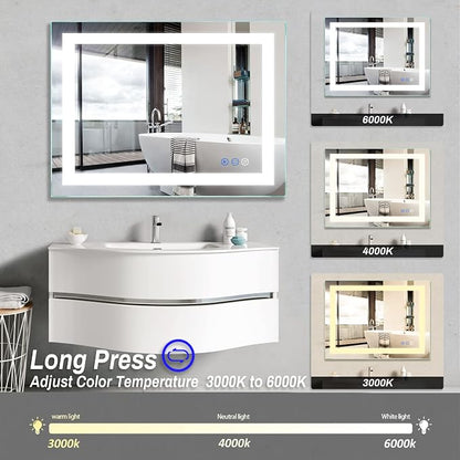 32"x 24" LED Bathroom Mirror Vanity Mirror, Anti-Fog, Dimmable, Color Temperature Adjustable 3000-6000K, Switch-held Memory Led Wall Mirror Suitable for Bathroom, Vanity (Vertical/Horizontal) | Anti-Fog+Dimmable+Color Temperature Adjustable+Switch-held...