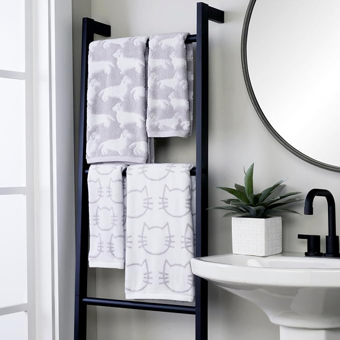 SKL Home by Saturday Knight Ltd. Dog 2 Pc Hand Towel, Gray | 550 GSM weight. Plush & absorbent terry jacquard. For use in the bathroom, kitchen or bar. Great for pet lovers.