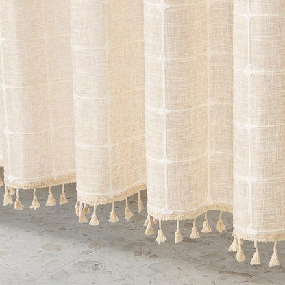 MitoVilla Boho Small Stall Shower Curtain 36 x 72, Beige Narrow Polyester Linen Fabric Shower Curtains for Farmhouse Bathroom Decor, Half Size Cloth Shower Curtain Set with Hooks, Cream