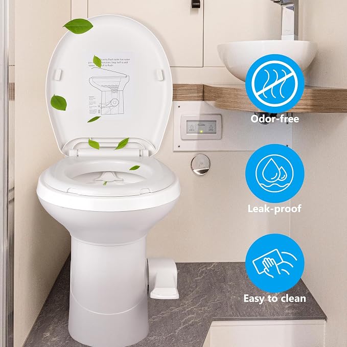 Yescom 2 Packs RV Camper Gravity Flush Toilets Elongated 20" High Profile | Foot Pedal for Motorhome Caravan Travel Trailer HDPE Portable Restroom Toilet Fits for Marine