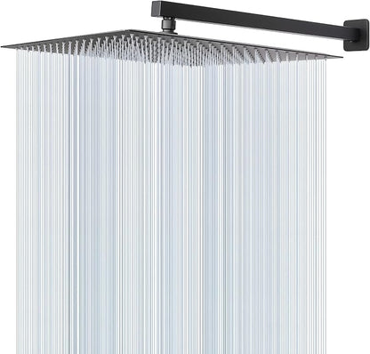 Shower Head with Extension Arm, High Pressure Square with ShowerArm, Stainless Steel Rainfall-Waterfall Full Body Coverage (16'' Shower with 20'' Arm, Matte Black)