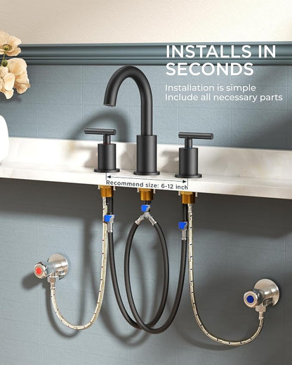 FORIOUS 2 Pack Black Bathroom Faucet 3 Hole,Commercial Widespread Faucet 8" | Wholesale 8 Inch Matte Black Bathroom Sink Faucet 3 Hole with 360° Swivel Spout, Vanity Faucet for Renovation and Upgrading