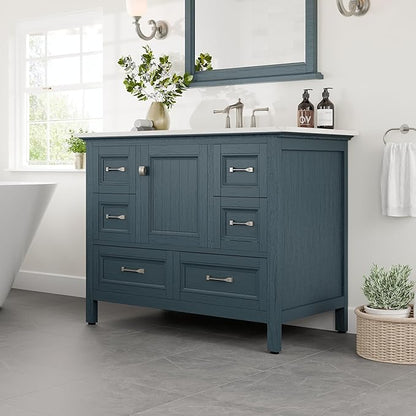 Eviva Britney Ash Blue 42 Inch Bathroom Vanity with Sink - A Fusion of Bathroom Sink Cabinet - White Undermount Porcelain Sinks - Bathroom Vanities for Elegance-Bathroom Sink Vanity