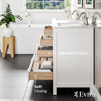 Eviva Aberdeen 78 in. White Double Sink Bath Vanity with Carrara Quartz Top and Undermount Porcelain Sinks