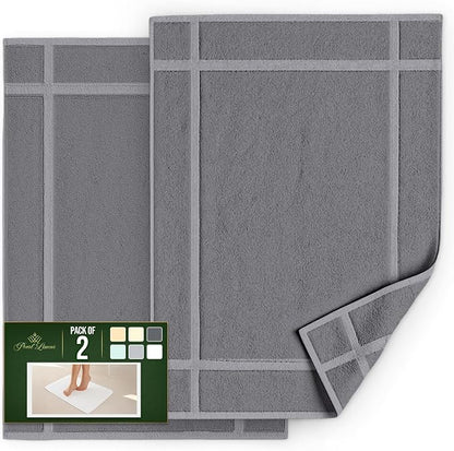Pearl Linens 100% Ring Spun Cotton Bath Mat (Pack of 2) 20 x 30 Inch, Washable, Soft & Absorbent Terry Bathroom Floor Mat – Not Bathroom Rugs – Quick-Dry After Shower Bath Mat, 687 GSM, Light Grey